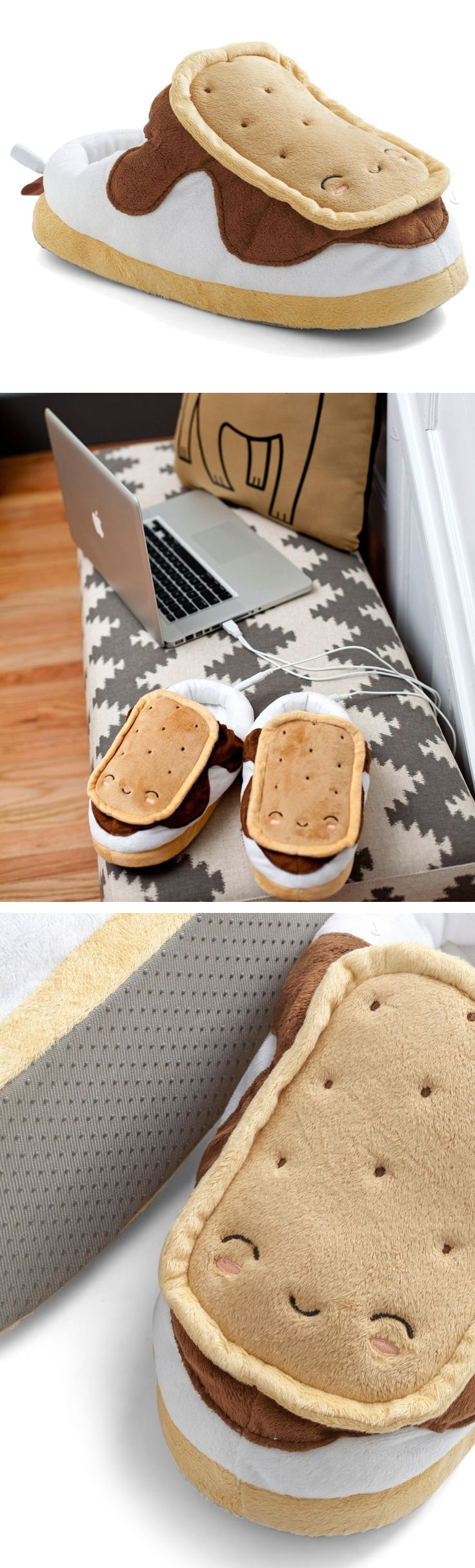 Snugly S'mores // heated USB foot-warmer slippers... for those who like novelty and toasty toes on cold winter evenings... #product_design