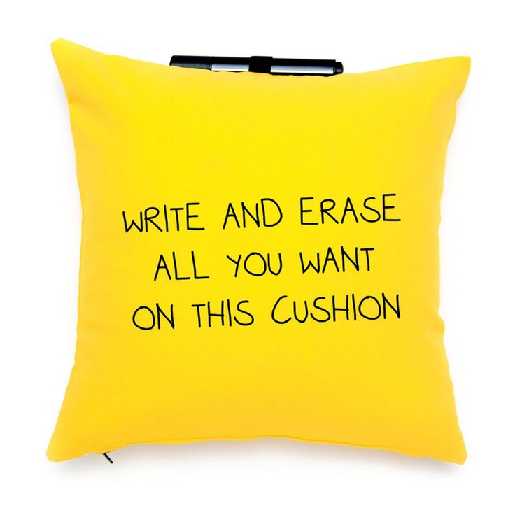 Yellow Post It Note pillow - write and erase all you want on this cushion! Clever! #product_design