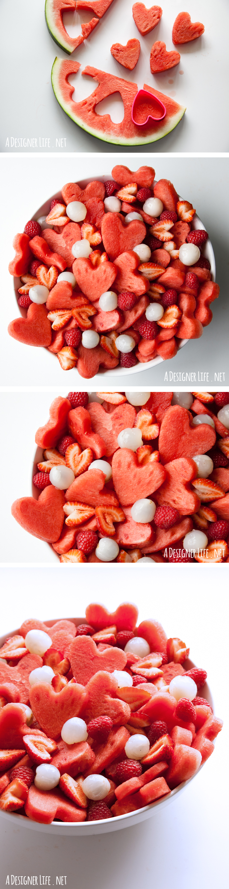 Watermelon heart fruit salad for Valentine's Day - made with a heart-shaped cookie cutter!
