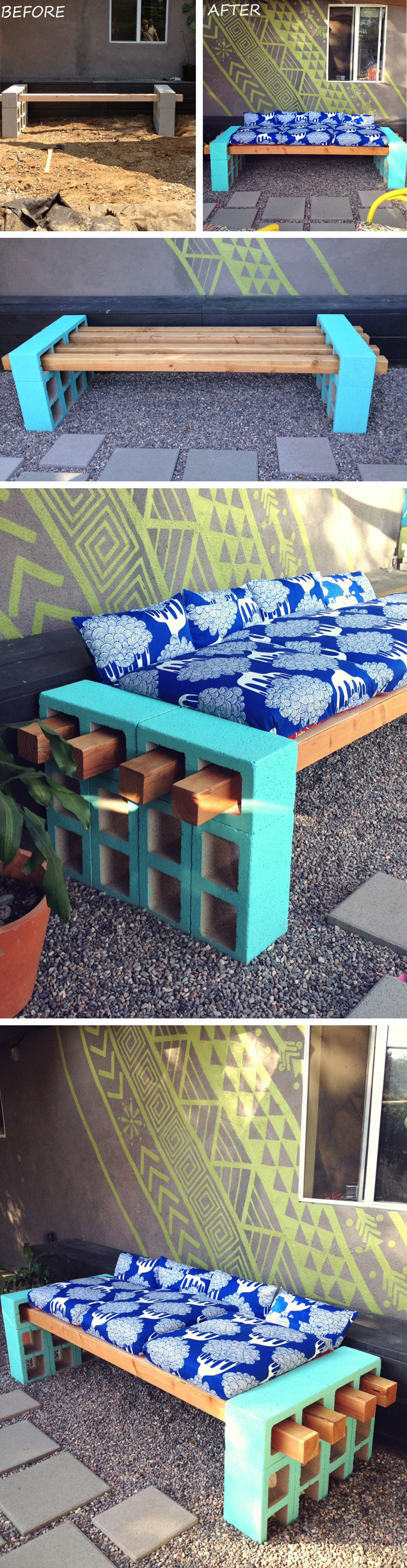 DIY concrete block bench seating | furniture design | awesome DIY inspiration
