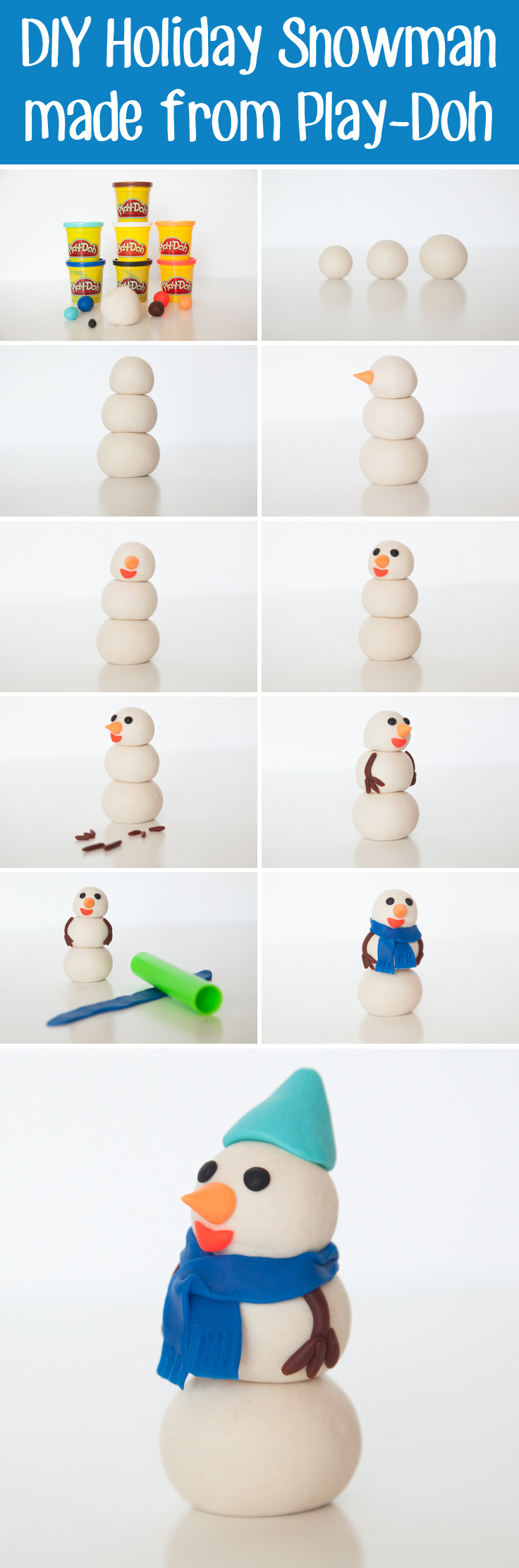 How to make a DIY snowman from Play-Doh compound! Inspiration for fun winter-themed kids crafts.