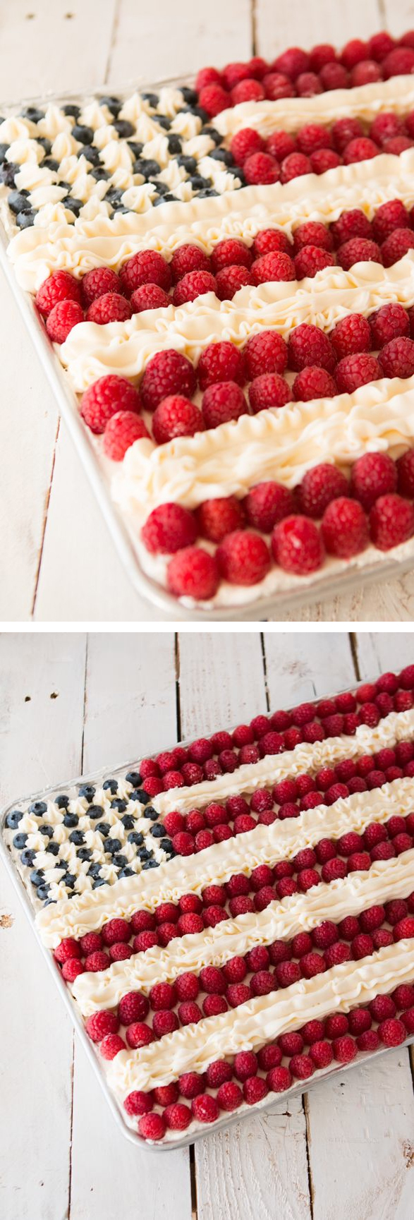 4th July Flag Cake - Easy white cake, berries and two kinds of delicious frostings for the best flag cake around.
