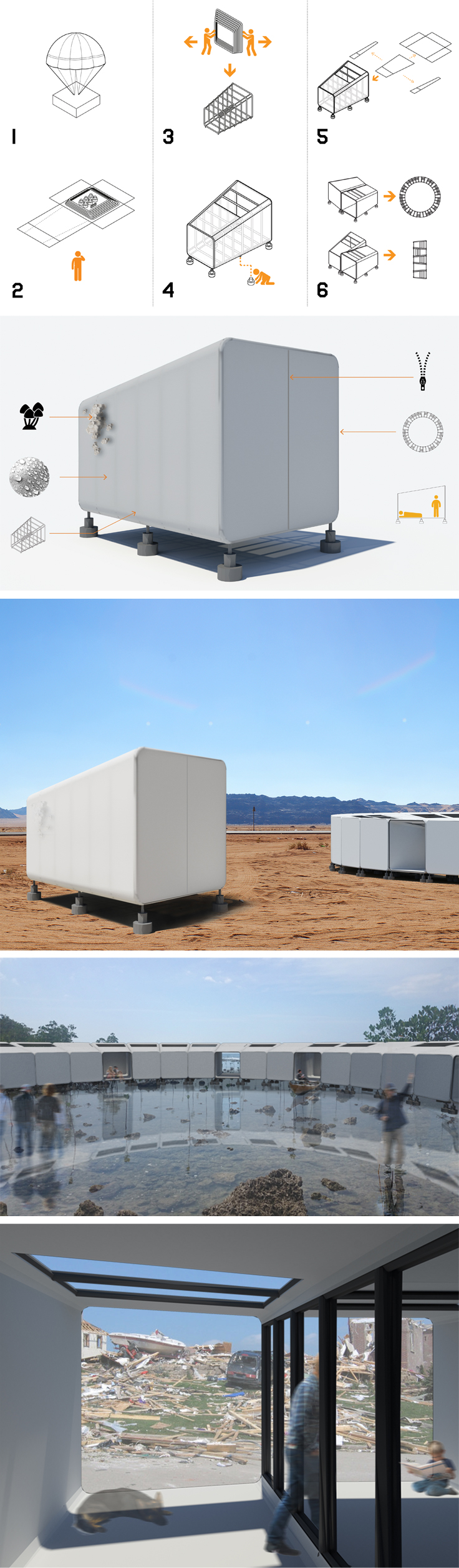 A temporary shelter for displaced populations, Homeless YET Home POD is a lightweight, modular, easily assembled, easily transported, temporary shelter for displaced populations throughout the world. POD: HOMELESS YET HOME | Designer: MODlab (Eric Schwartzbach and Benjamin Ward) | Lexus Design Award 2017 | Milan Design Week | La Triennale di Milano | Awesome Products #product_design