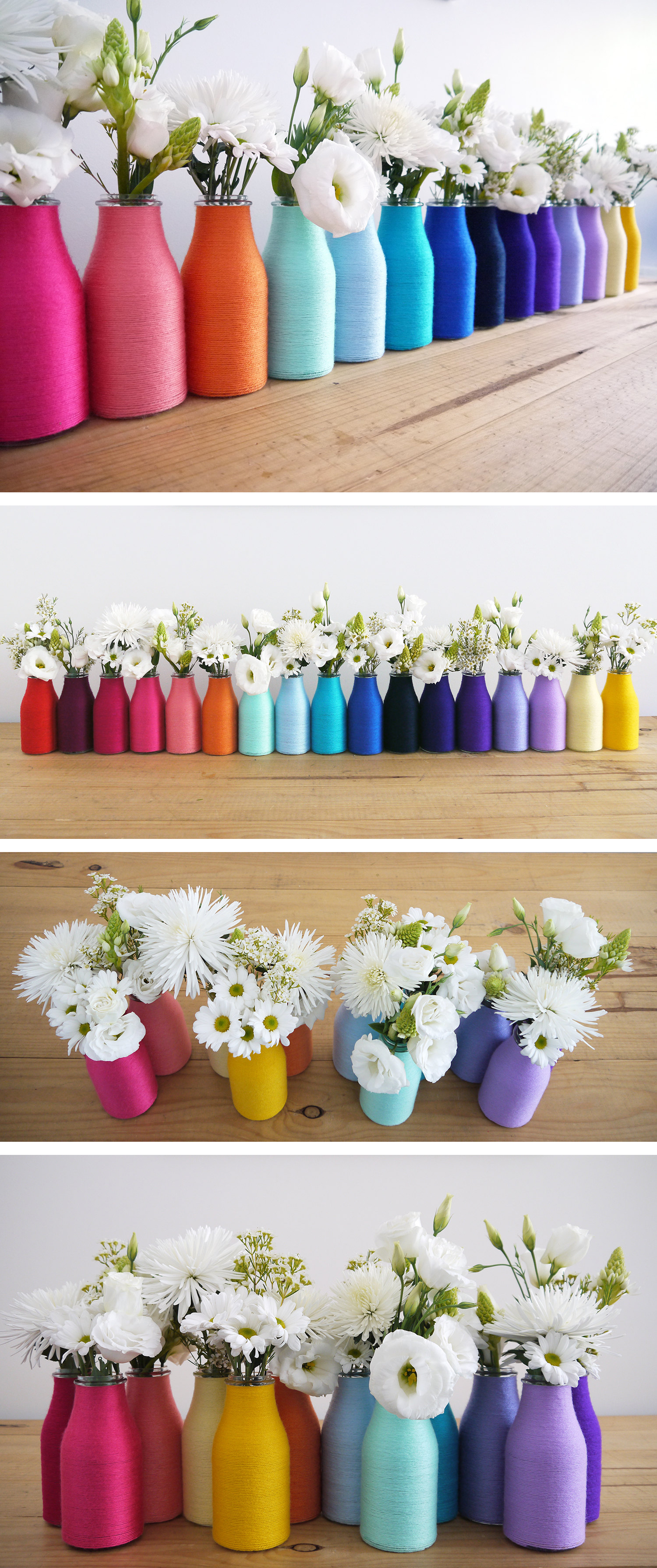 Rainbow wool wrapped jars | The Colour Curator on Etsy