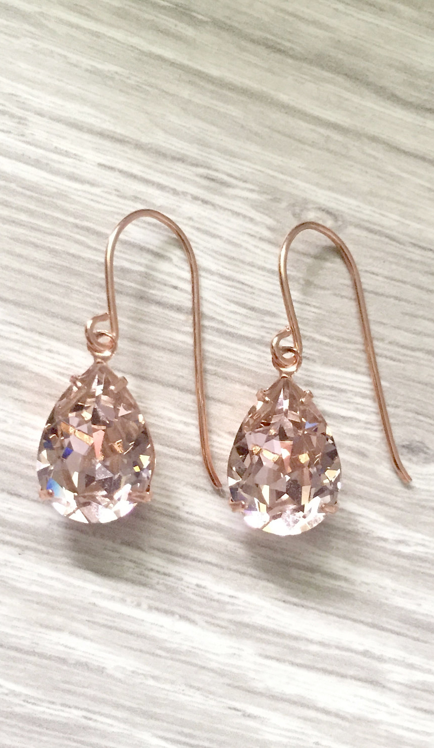 Pink crystal rose gold drop earrings | Dew & Rose on Etsy