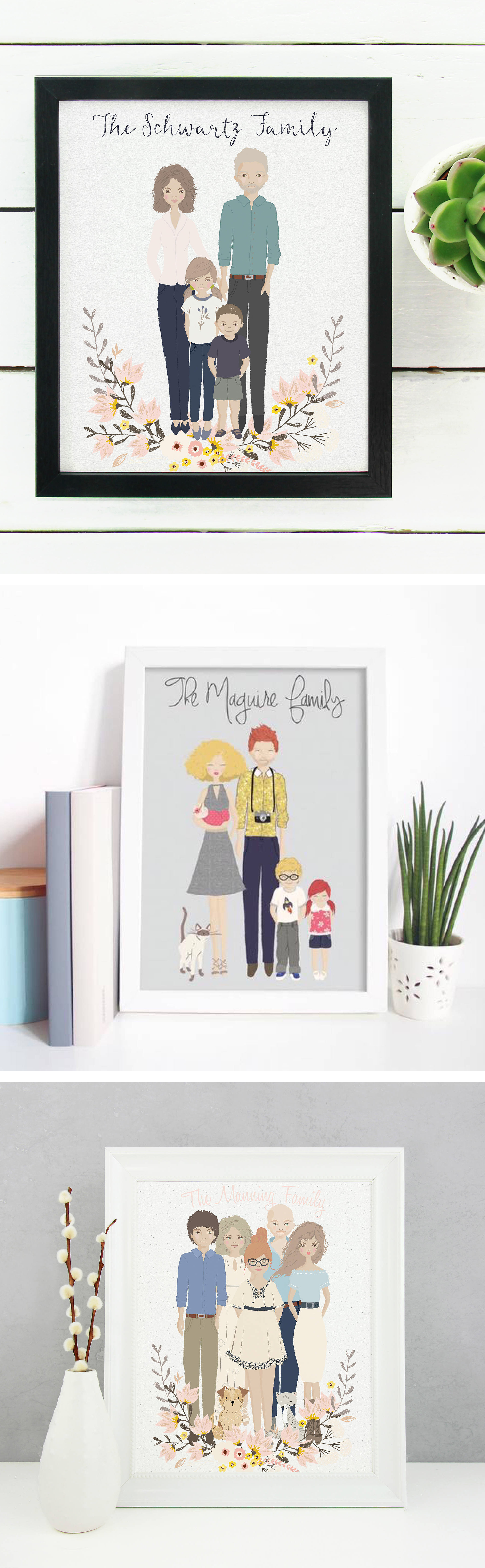 Custom Personalised Illustrated Family Portrait for a Mother’s Day present | Charlie and Mum on Etsy