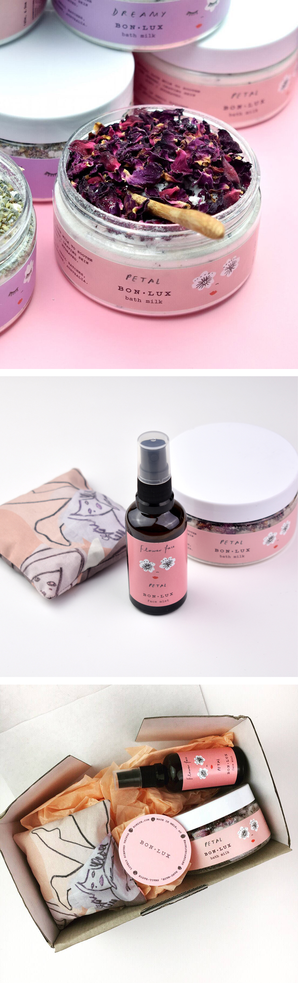Mother’s Day Petal gift box of rose & geranium scented natural bath + beauty products |Bon Lux on Etsy