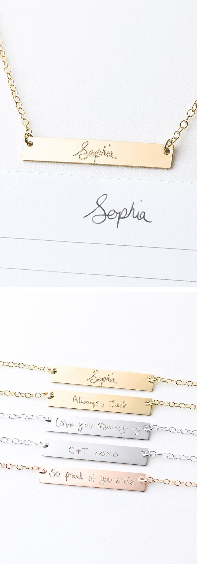 Your Custom Handwriting Bar Necklace with Engraved Signature | Minetta Jewellery on Etsy