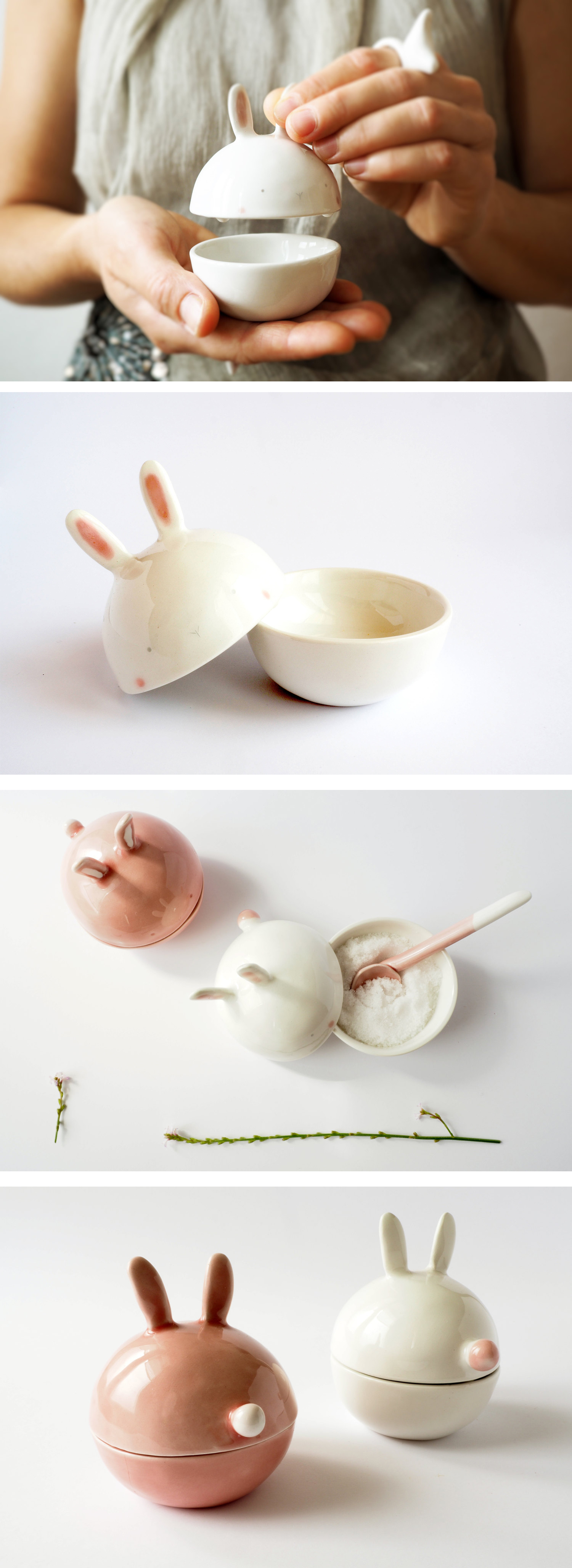 Cute Bunny Rabbit Ceramic Clay with Coloured Glaze Sugar Bowl | Tramai Ceramics on Etsy